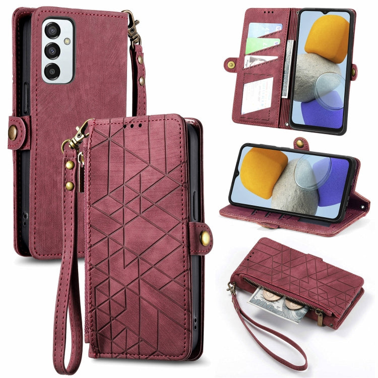 Geometric Zipper Wallet Side Buckle Leather Phone Case