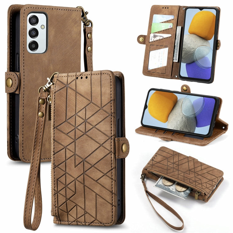 Geometric Zipper Wallet Side Buckle Leather Phone Case