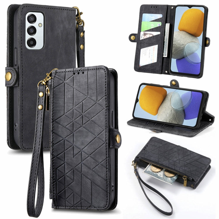 Geometric Zipper Wallet Side Buckle Leather Phone Case