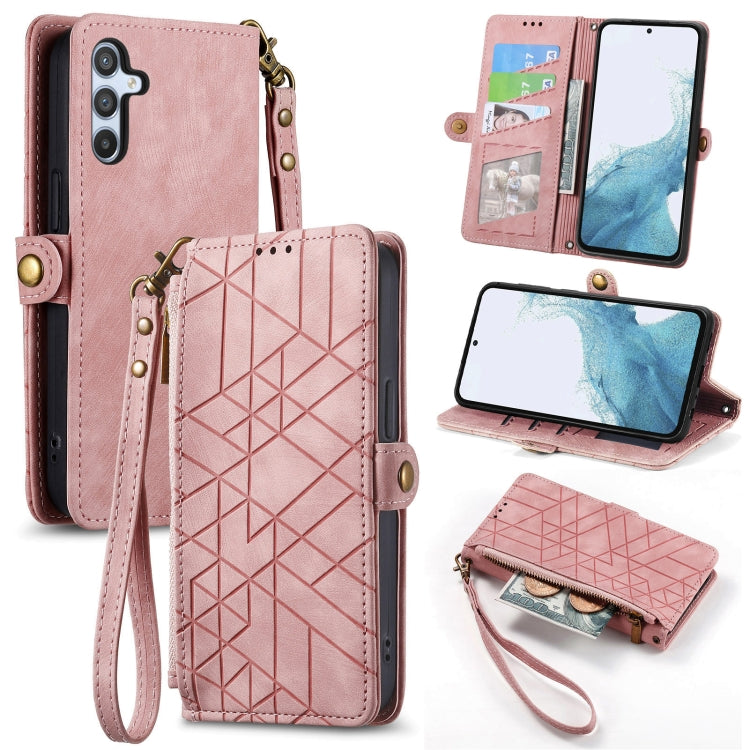Geometric Zipper Wallet Side Buckle Leather Phone Case