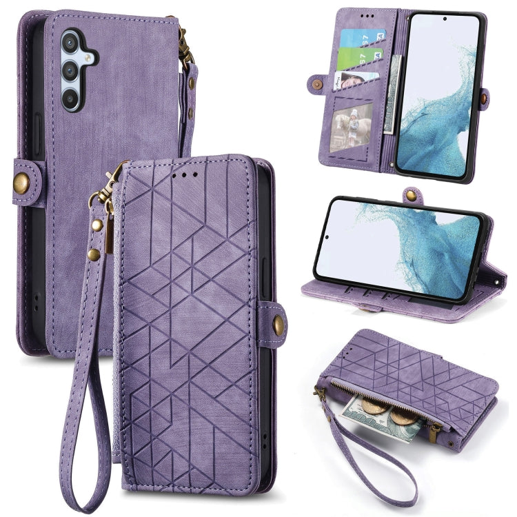 Geometric Zipper Wallet Side Buckle Leather Phone Case