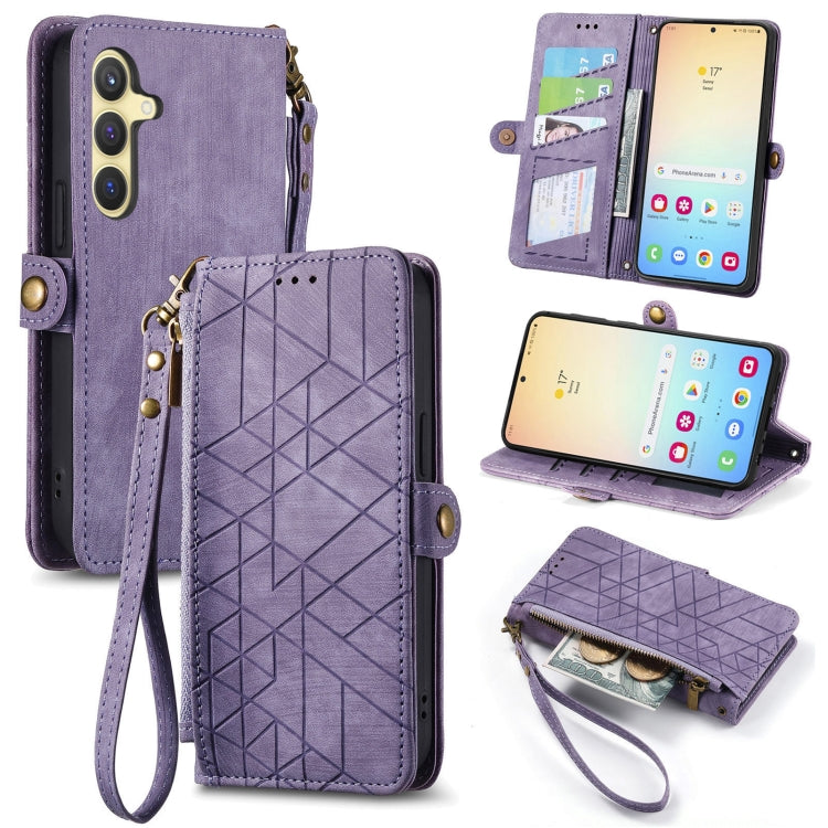 Geometric Zipper Wallet Side Buckle Leather Phone Case, For Samsung Galaxy A56 5G, For Samsung Galaxy A36 5G, For Samsung Galaxy S25 5G, For Samsung Galaxy S25+ 5G