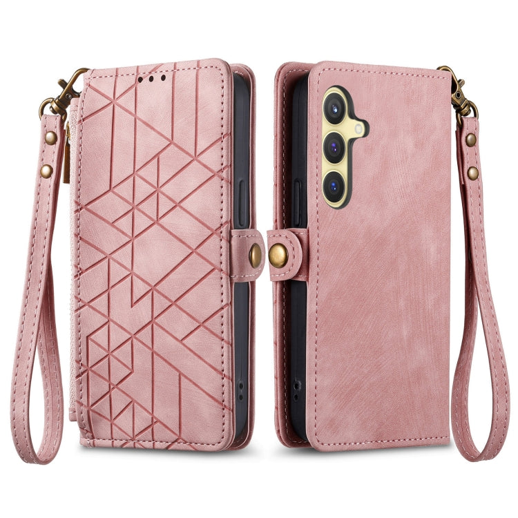 Geometric Zipper Wallet Side Buckle Leather Phone Case