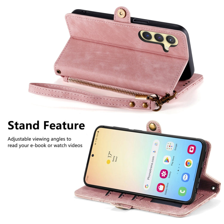 Geometric Zipper Wallet Side Buckle Leather Phone Case