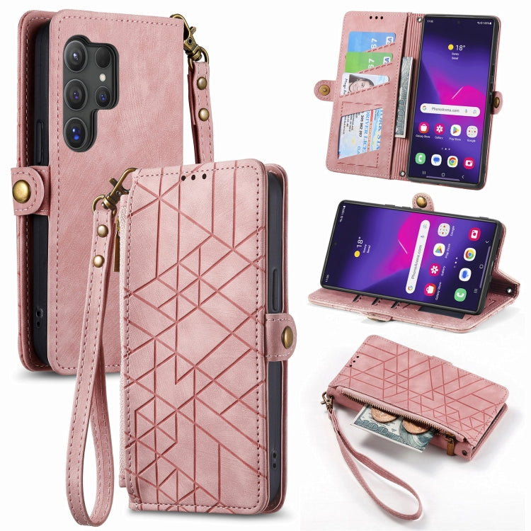 Geometric Zipper Wallet Side Buckle Leather Phone Case