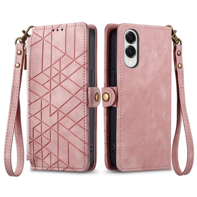 Geometric Zipper Wallet Side Buckle Leather Phone Case