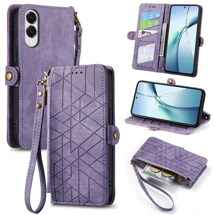 Geometric Zipper Wallet Side Buckle Leather Phone Case