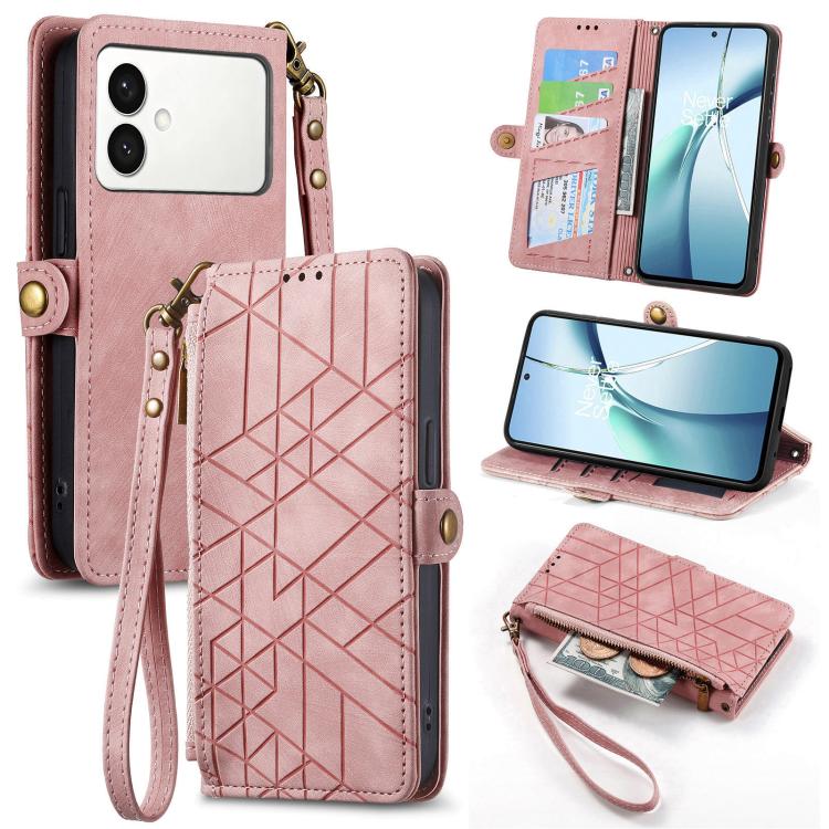 Geometric Zipper Wallet Side Buckle Leather Phone Case