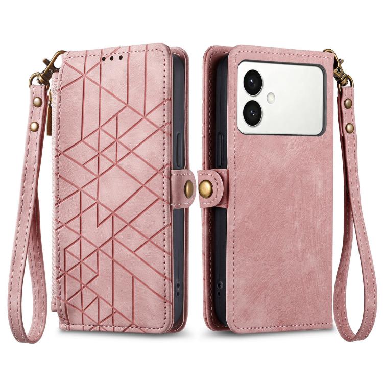 Geometric Zipper Wallet Side Buckle Leather Phone Case