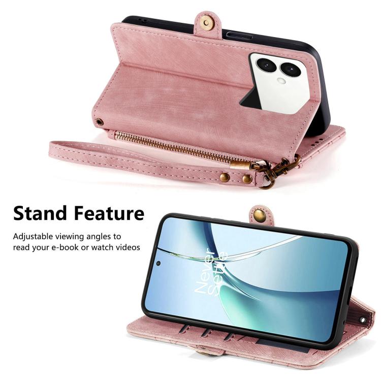 Geometric Zipper Wallet Side Buckle Leather Phone Case