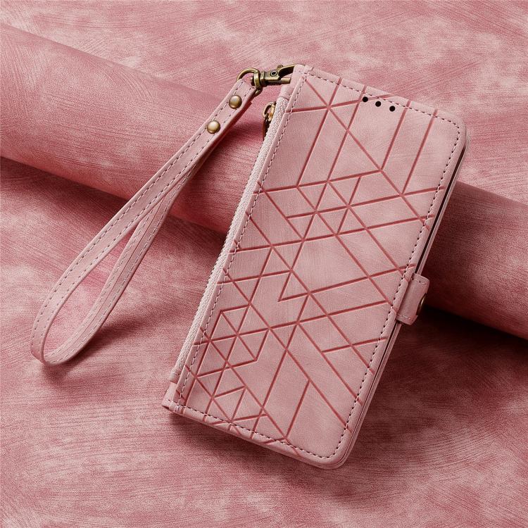 Geometric Zipper Wallet Side Buckle Leather Phone Case