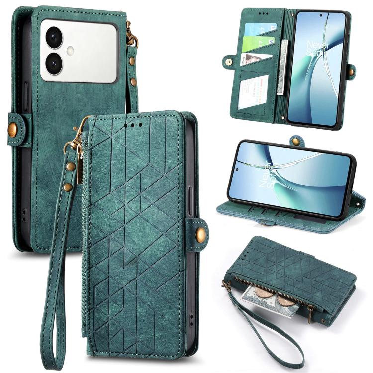 Geometric Zipper Wallet Side Buckle Leather Phone Case