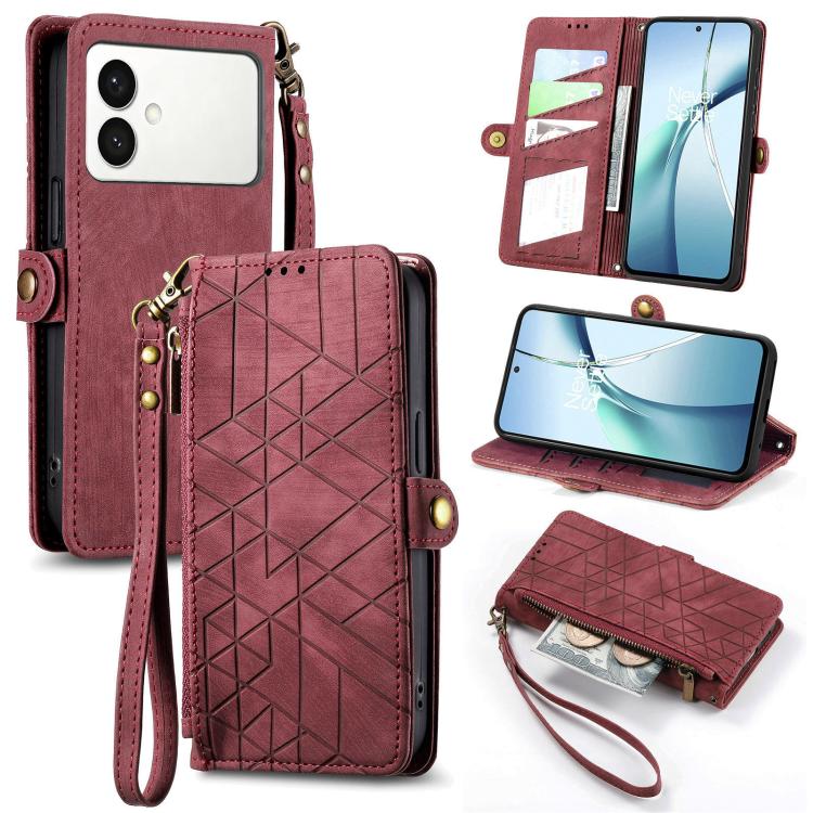 Geometric Zipper Wallet Side Buckle Leather Phone Case