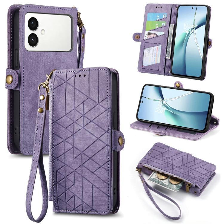 Geometric Zipper Wallet Side Buckle Leather Phone Case