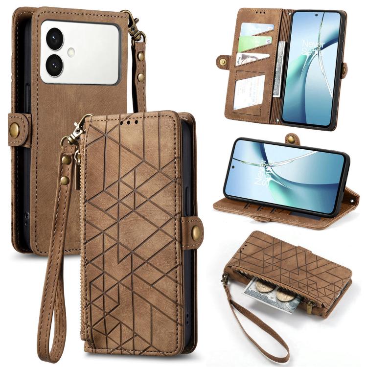 Geometric Zipper Wallet Side Buckle Leather Phone Case
