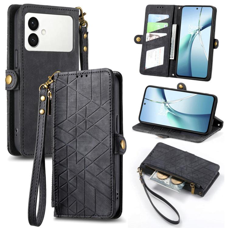 Geometric Zipper Wallet Side Buckle Leather Phone Case