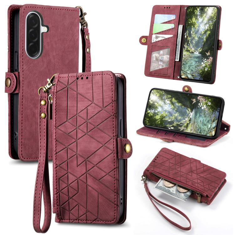 Geometric Zipper Wallet Side Buckle Leather Phone Case, For Samsung Galaxy S26 Edge 5G, For Samsung Galaxy A57 5G, For Samsung Galaxy A37 5G, For Samsung Galaxy S25 Edge 5G