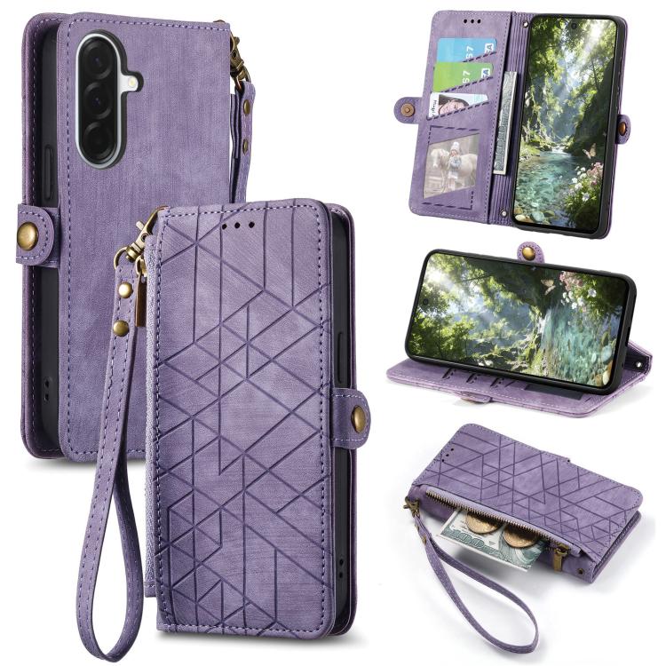 Geometric Zipper Wallet Side Buckle Leather Phone Case, For Samsung Galaxy S26 Edge 5G, For Samsung Galaxy A57 5G, For Samsung Galaxy A37 5G, For Samsung Galaxy S25 Edge 5G