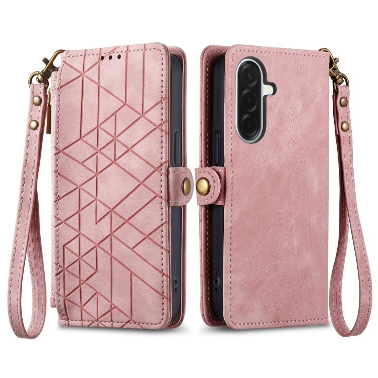 Geometric Zipper Wallet Side Buckle Leather Phone Case, For Samsung Galaxy A56 5G, For Samsung Galaxy A36 5G, For Samsung Galaxy S25 5G, For Samsung Galaxy S25+ 5G