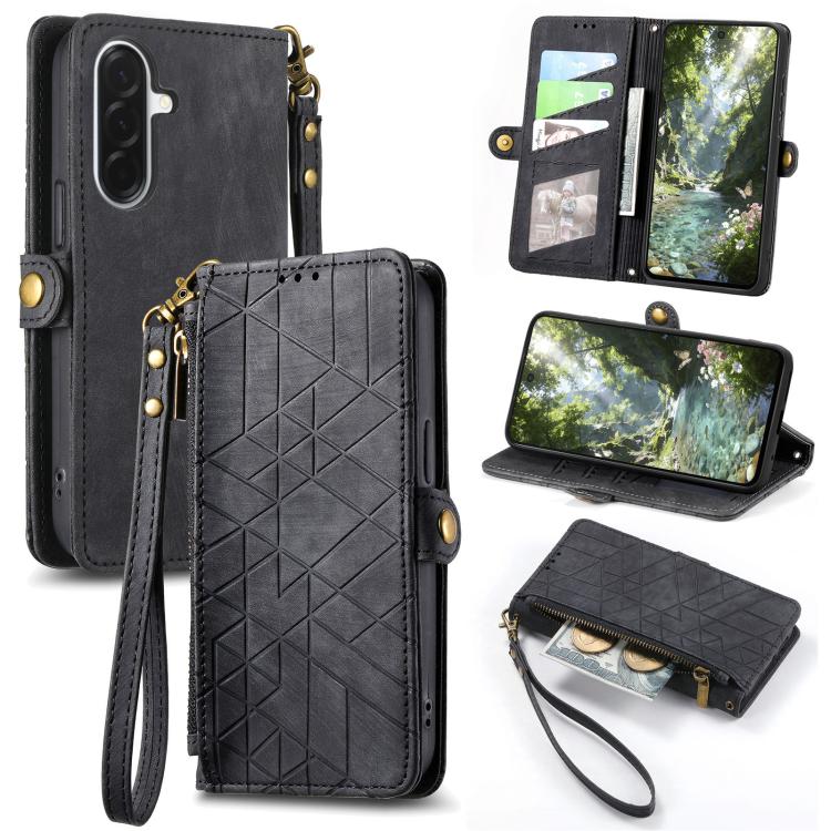 Geometric Zipper Wallet Side Buckle Leather Phone Case, For Samsung Galaxy A56 5G, For Samsung Galaxy A36 5G, For Samsung Galaxy S25 5G, For Samsung Galaxy S25+ 5G