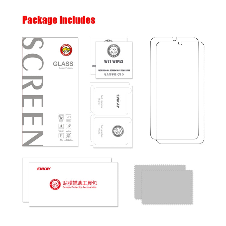 2pcs ENKAY 0.26mm 9H 2.5D High Aluminum-silicon Tempered Glass Film, For Samsung Galaxy M04, For Samsung Galaxy A25 5G, For Samsung Galaxy A35, For Samsung Galaxy A55, For Samsung Galaxy S23 FE, For Samsung Galaxy M54 /F54, For Samsung Galaxy A15 4G / 5G