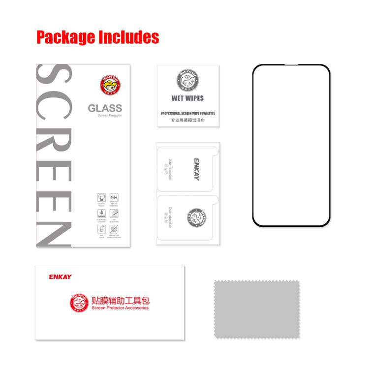 ENKAY Full Glue High Aluminum-silicon Tempered Glass Film, For iPhone 17e / 16e, For iPhone 16 Pro Max, For iPhone 16 Pro, For iPhone 16 Plus, For iPhone 16, For iPhone 15 Pro Max, For iPhone 15 Pro, For iPhone 15 Plus, For iPhone 15