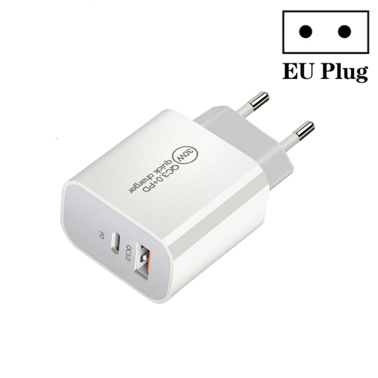 PD30W USB-C / Type-C + QC3.0 USB Dual Port Charger, EU Plug, US Plug, AU Plug