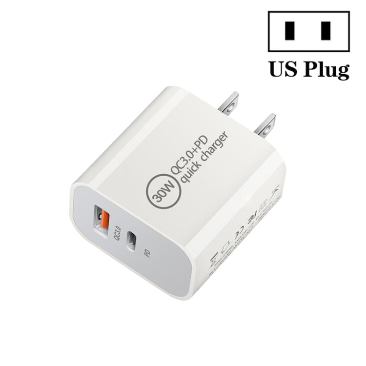 PD30W USB-C / Type-C + QC3.0 USB Dual Port Charger, EU Plug, US Plug, AU Plug