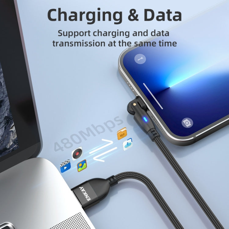 ENKAY 180 Degrees Rotating USB to 8 Pin Charging Data Cable with LED Light, 1m, 2m