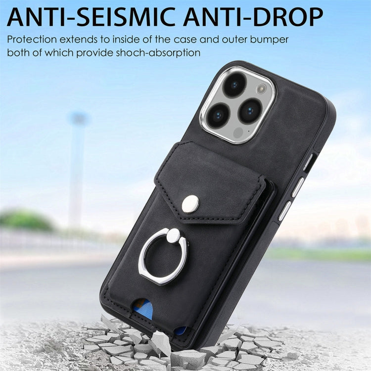 Electroplating Skin-feel Leather Ring Card Wallet Phone Case, For iPhone 14 Pro, For  iPhone 14 Pro Max