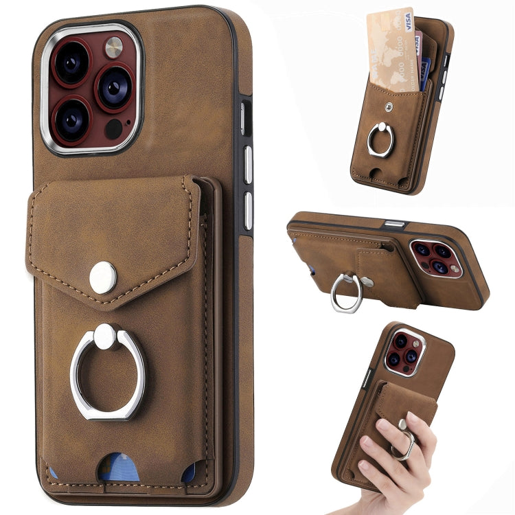 Electroplating Skin-feel Leather Ring Card Wallet Phone Case, For  iPhone 15 Plus, For iPhone 15 Pro Max, For iPhone 15 Pro, For  iPhone 15