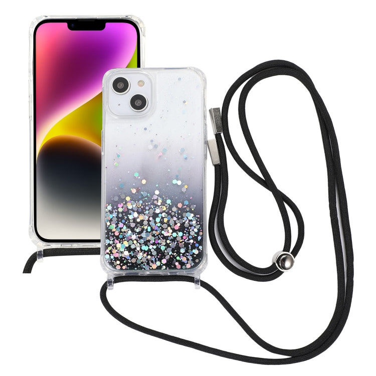 Gradient Glitter Epoxy TPU Thickened Acrylic Phone Case with Round Neck Lanyard