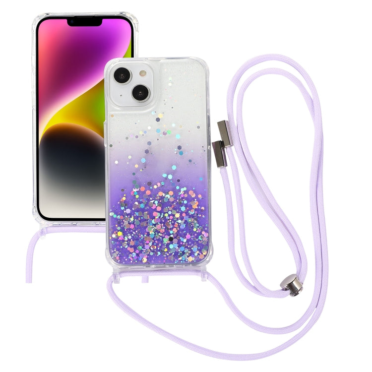 Gradient Glitter Epoxy TPU Thickened Acrylic Phone Case with Round Neck Lanyard