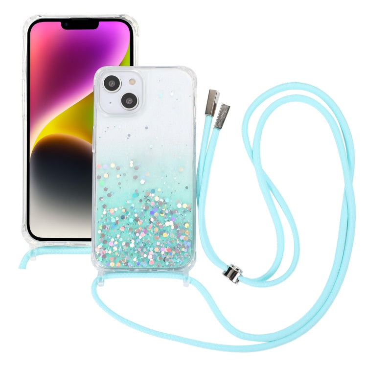Gradient Glitter Epoxy TPU Thickened Acrylic Phone Case with Round Neck Lanyard