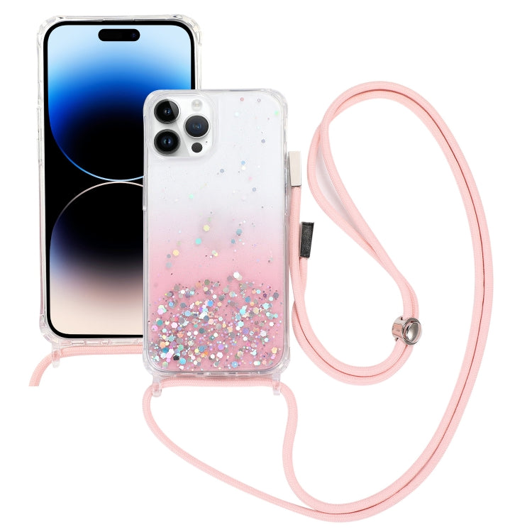 Gradient Glitter Epoxy TPU Thickened Acrylic Phone Case with Round Neck Lanyard