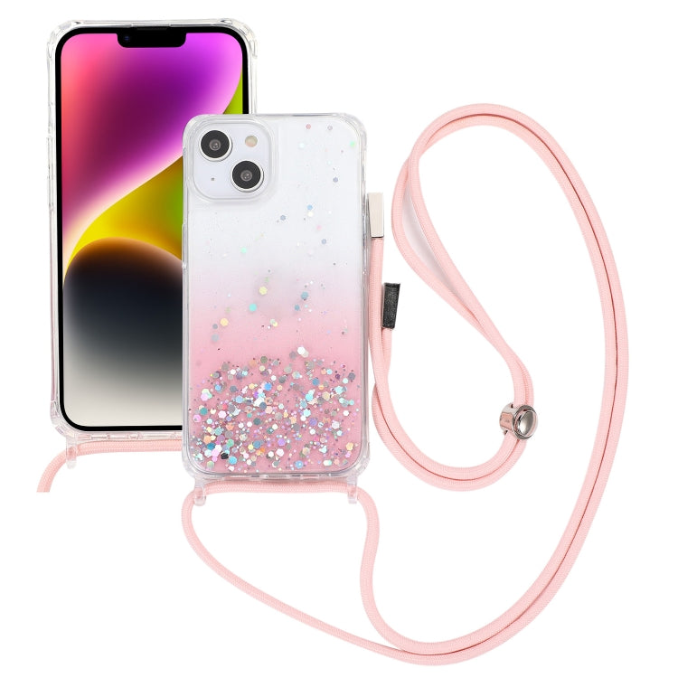 Gradient Glitter Epoxy TPU Thickened Acrylic Phone Case with Round Neck Lanyard