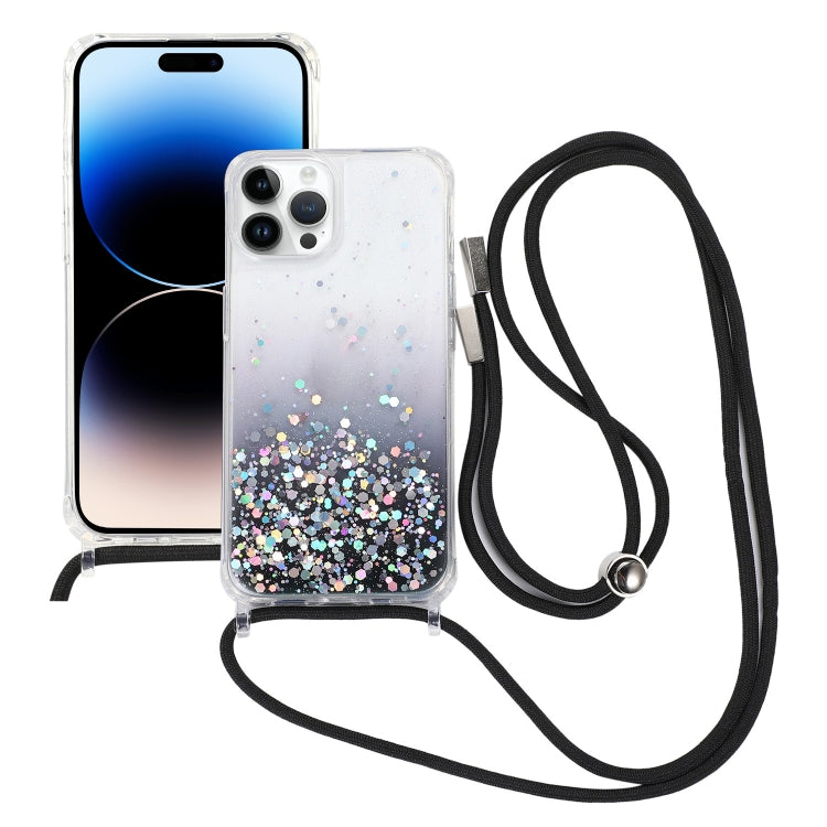 Gradient Glitter Epoxy TPU Thickened Acrylic Phone Case with Round Neck Lanyard