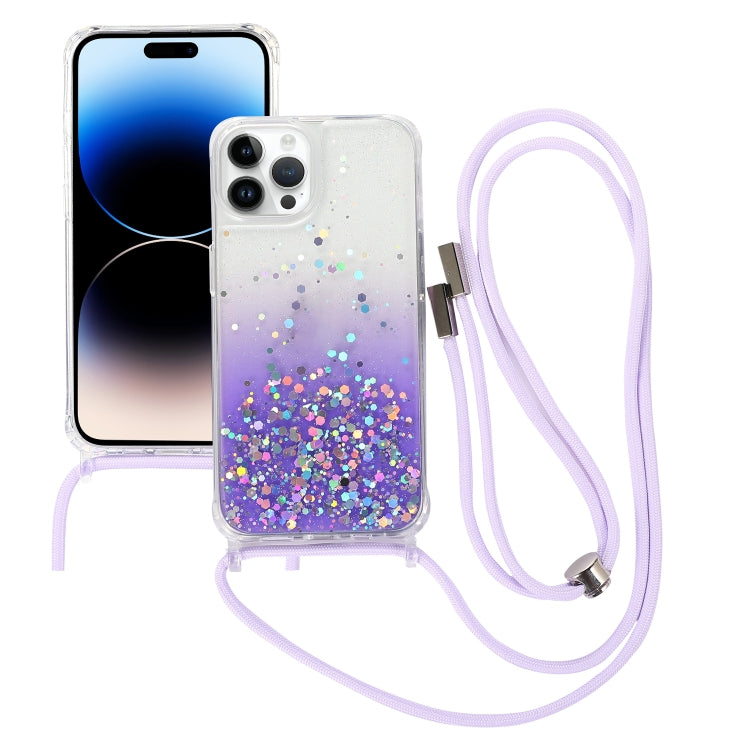 Gradient Glitter Epoxy TPU Thickened Acrylic Phone Case with Round Neck Lanyard