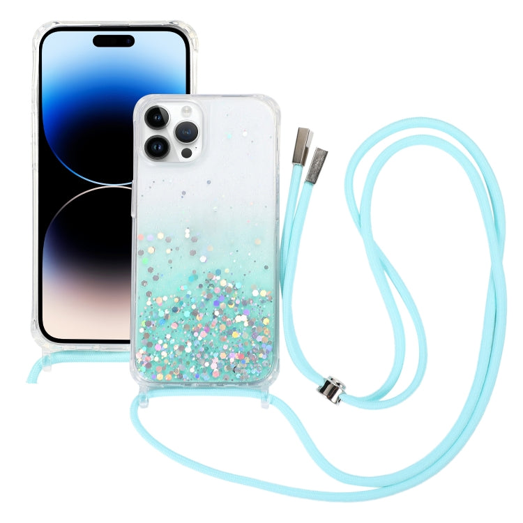 Gradient Glitter Epoxy TPU Thickened Acrylic Phone Case with Round Neck Lanyard
