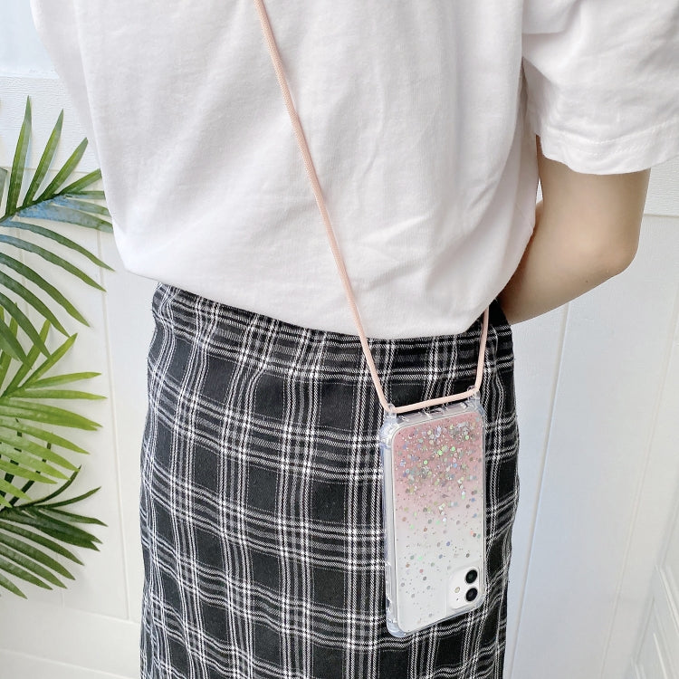 Gradient Glitter Epoxy TPU Thickened Acrylic Phone Case with Round Neck Lanyard