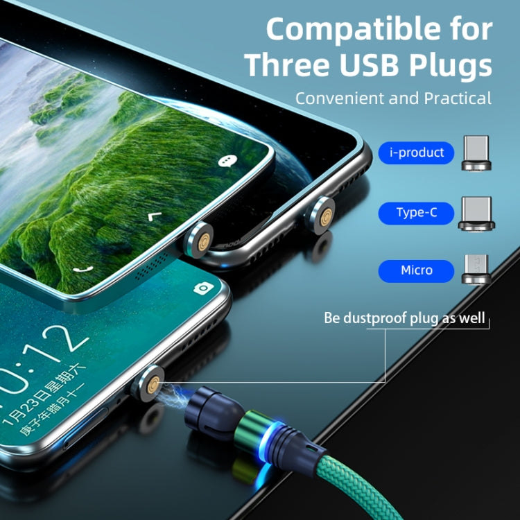 ENKAY 3 in 1 3A USB to Type-C / 8 Pin / Micro USB Magnetic 540 Degrees Rotating Fast Charging Cable, 1m, 2m