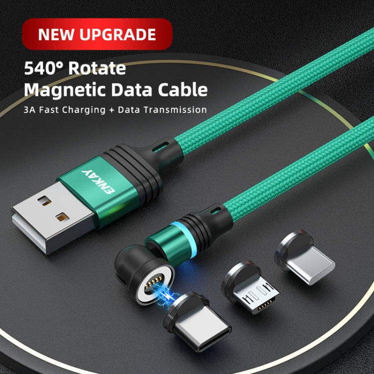 ENKAY 3 in 1 3A USB to Type-C / 8 Pin / Micro USB Magnetic 540 Degrees Rotating Fast Charging Cable, 1m, 2m