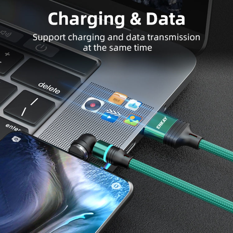 ENKAY 3 in 1 3A USB to Type-C / 8 Pin / Micro USB Magnetic 540 Degrees Rotating Fast Charging Cable, 1m, 2m