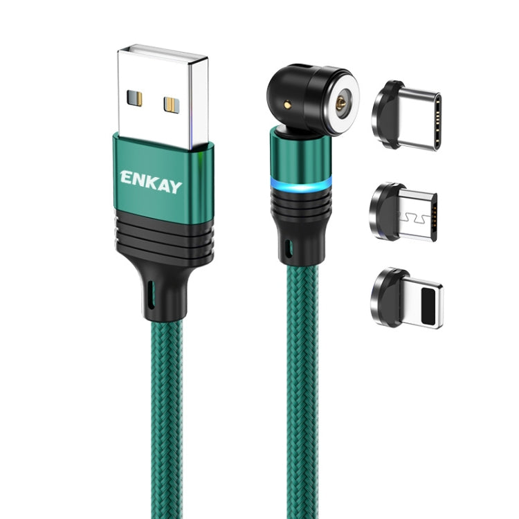 ENKAY 3 in 1 2.4A USB to Type-C / 8 Pin / Micro USB Magnetic 540 Degrees Rotating Charging Cable, 1m, 2m