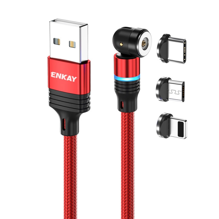 ENKAY 3 in 1 2.4A USB to Type-C / 8 Pin / Micro USB Magnetic 540 Degrees Rotating Charging Cable, 1m, 2m