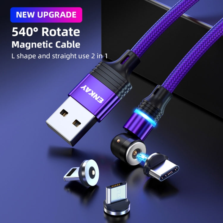 ENKAY 3 in 1 2.4A USB to Type-C / 8 Pin / Micro USB Magnetic 540 Degrees Rotating Charging Cable, 1m, 2m