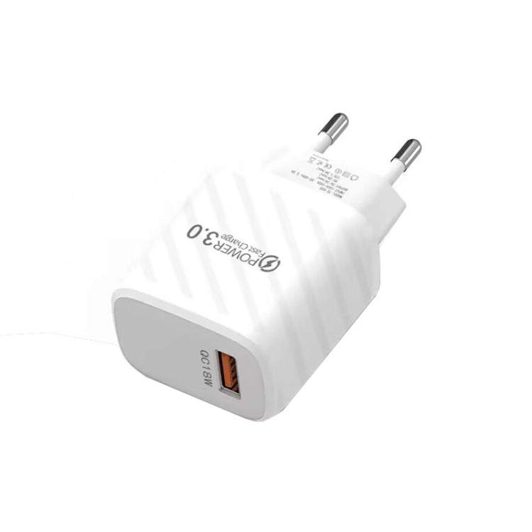 TE-005 QC3.0 18W USB Fast Charger with 1m 3A USB to 8 Pin Cable, EU Plug, EU Plug + 8 Pin Cable