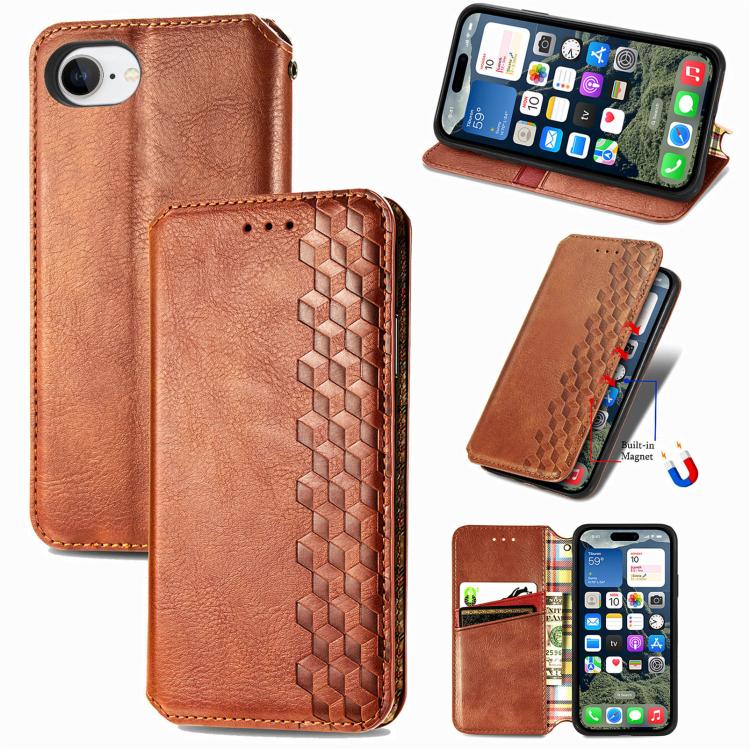 Cubic Grid Pressed Magnetic Leather Phone Case, For iPhone 18 Pro / 17 Pro, For iPhone 18 Pro Max / 17 Pro Max, For iPhone 17e / 16e, For iPhone 17