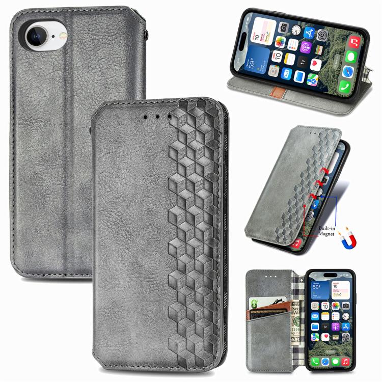 Cubic Grid Pressed Magnetic Leather Phone Case, For iPhone 18 Pro / 17 Pro, For iPhone 18 Pro Max / 17 Pro Max, For iPhone 17e / 16e, For iPhone 17