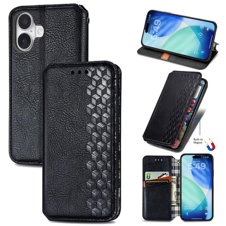 Cubic Grid Pressed Magnetic Leather Phone Case, For iPhone 18 Pro / 17 Pro, For iPhone 18 Pro Max / 17 Pro Max, For iPhone 17e / 16e, For iPhone 17